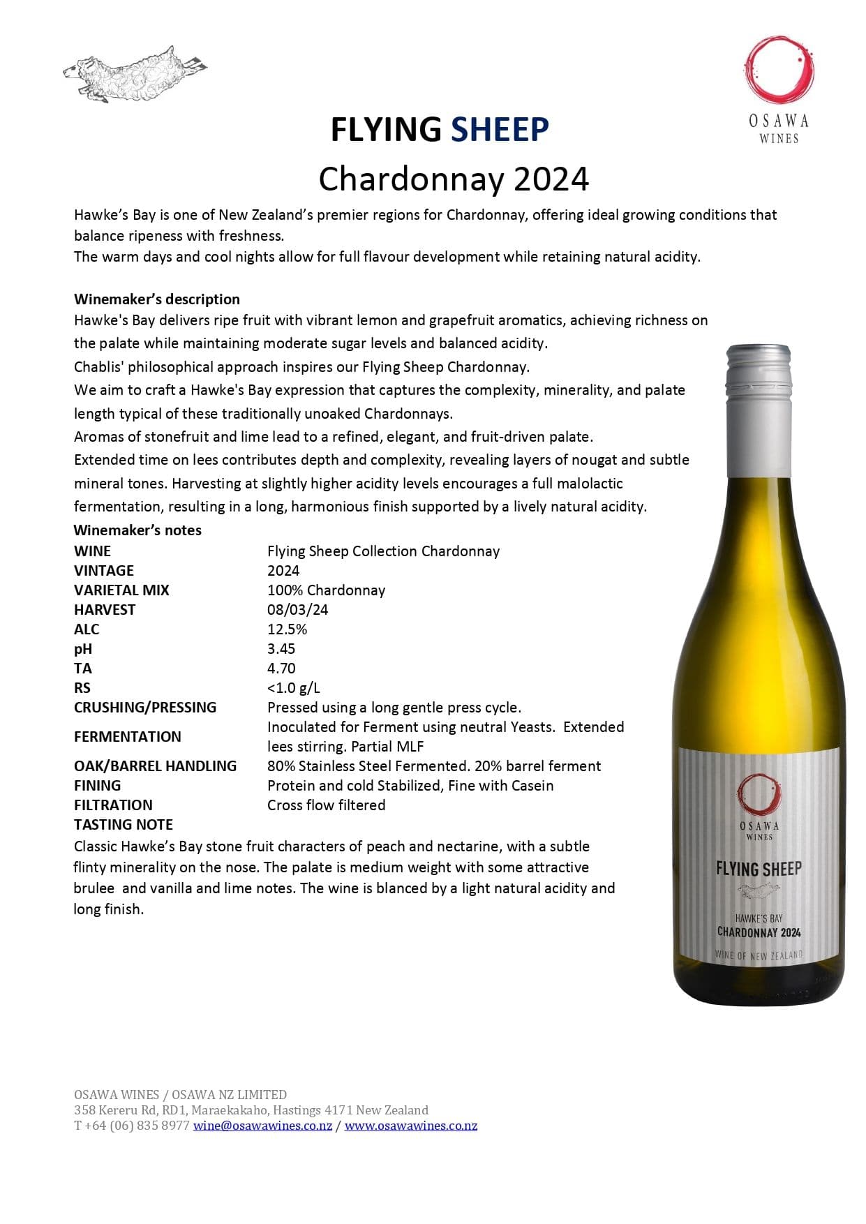 Osawa Flying Sheep Collection Chardonnay '24 750ml image 1