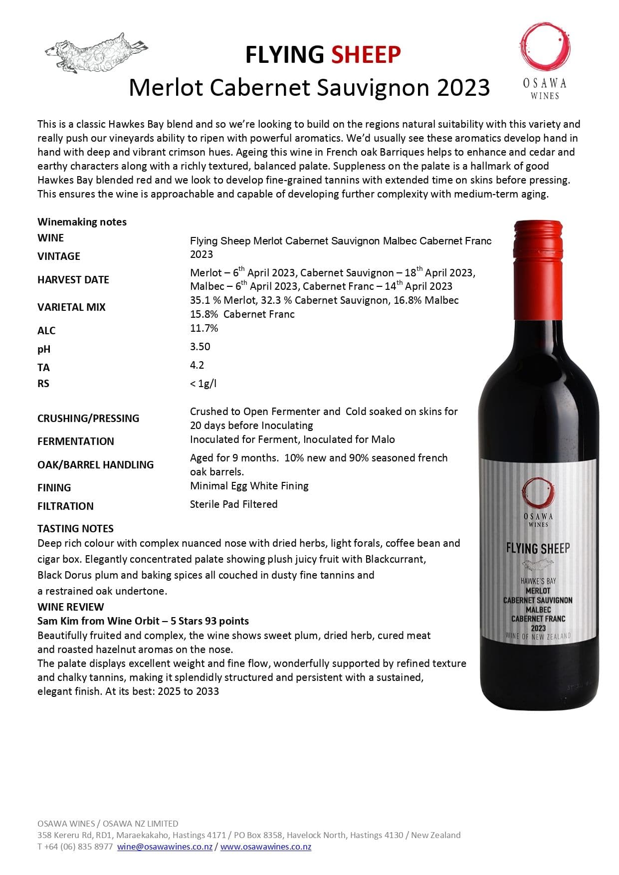 Osawa 'F.S.C' Merlot/CabSauv/Malbec/CabFranc 750ml image 1